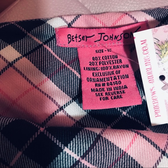 Betsey Johnson pink black pleated mini skirt catholic school girl plaid gingham